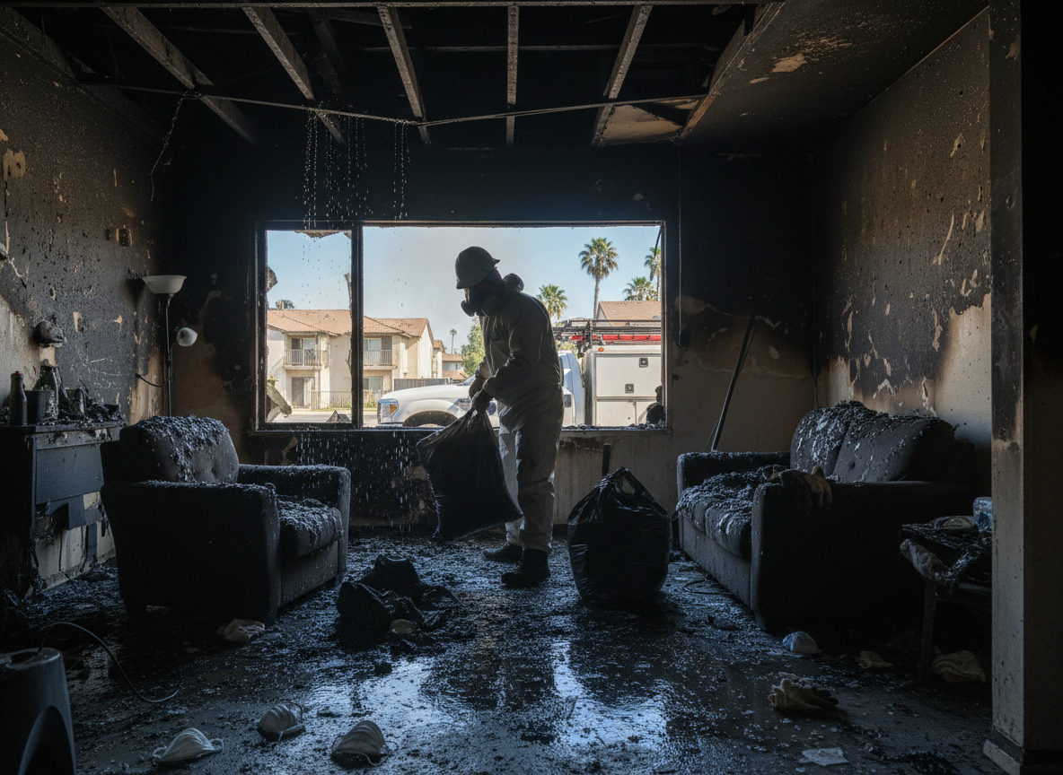 Apartment fire cleanup in Mira Loma