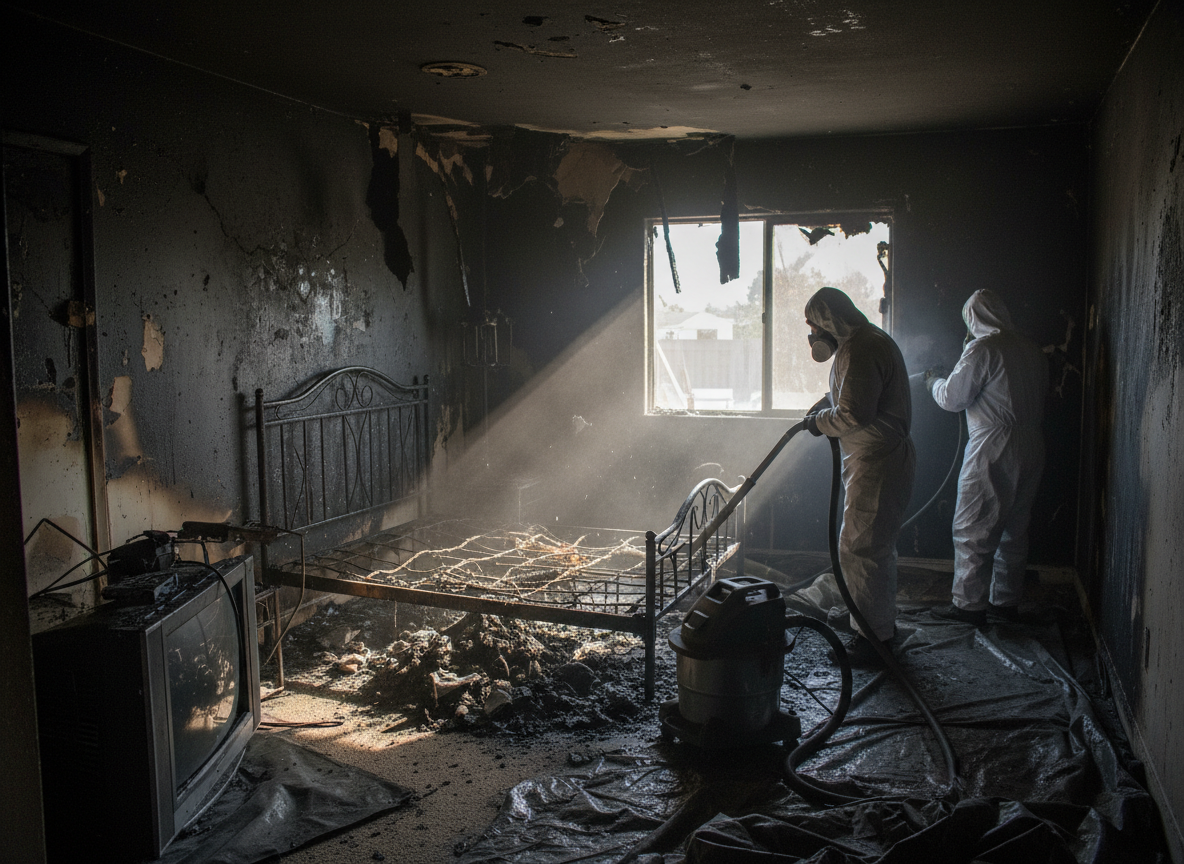 Bedroom fire damage cleanup in Mira Loma